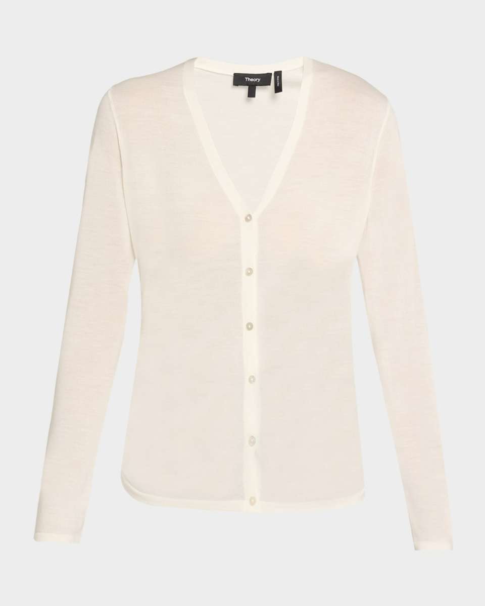 Shirred Fine Wool Cardigan